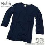 [f42]七分袖/VネックTシャツ/メンズ＆レディース7分袖[ネイビー/紺]細身/タイト 42T
