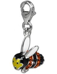 SilberDream Glitter Charm bee with black and yellow Czech crystals 925 Sterling Silver Charms Pendant with Lobster Clasp for Charms Bracelet, Necklace or Earring GSC531S