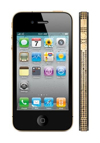 Apple iPhone 4 32GB - 24k Classic Gold and Black Diamonds Luxury Mobile Phone