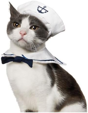 Dogloveit Small Dog Cat Puppy Adjustable Sailor Costume Hat &amp; Cape/ Tie 2pcs