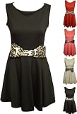New Ladies Skater Flared Dress Animal Print Leopard Bow Sleeveless Stretch Sizes 8 / 10 , 12 / 14