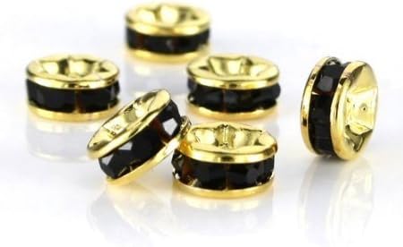 DUMAN 100pcs 8mm Swarovski Crystal Rondelle Spacer Bead Gold Plated Jet Black for Jewelry Making