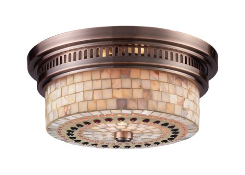 Landmark 66441-2 Chadwick 2-Light Flush Mount, 5-Inch, Antique Copper and Cappa Shell