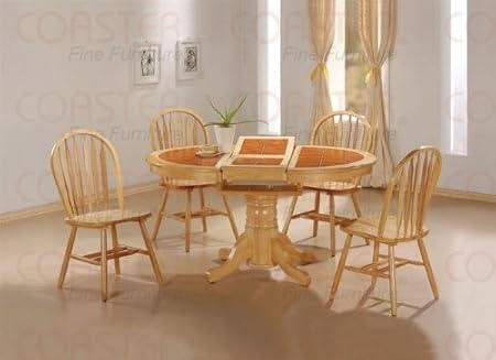 5pc Natural Oval Dining Room Table w/ Terracotta Tile Top Arrow Back Chairs Set