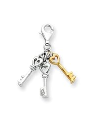 Two-tone, Diamond Accent, Keys Charm in Sterling Silver