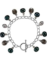 7.25" Freshwater Cultured Dyed Pearl Bracelet Sterling Silver Teal And Grey earls 69968