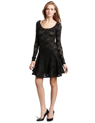 Betsey Johnson Women's Long Sleeve Fit and Flare Dress, Black, Petite Betsey Johnson Women's Long Sleeve Fit and Flare Dress, Black, Petite