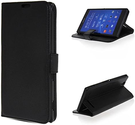 MICNOKEYA Black Luxury Holster Leather Wallet Folio Case Flip Cover with Card Slots for Sony Xperia T2 Ultra dual XM50h