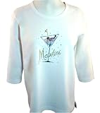 Christine Alexander 3/4 Sleeve, Scoop Neck White Top Accented With Swarovski Crystals in the Shape of a Martini Glass - Martini