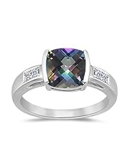 0.09 Cts Diamond & 2.12 Cts Mystic Green Topaz Ring in 14K White Gold