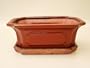 Bonsaischale glasiert rot eckig, L 19,5 cm x B 14,5 cm x H 7,5 cm mit Untersetzer (71) + passende Abdecknetze