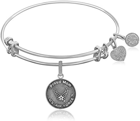Expandable Bangle in White Tone Brass with U.S.Air Force Proud Mom Symbol