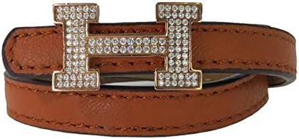 Designer Inspired Initial "H" Wrap Faux Leather &amp; Brass Bracelet (15 Inches, 9 mm, 9.10 Grams) (Brown With Rose Brass)