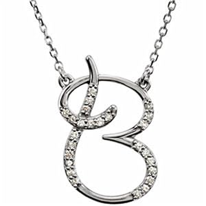 14k White Gold Curvy Initial B Diamond Necklace