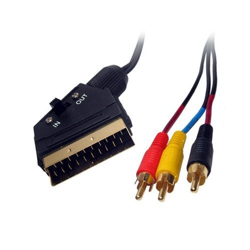Scart To Triple RCA Cable - 1.5 metre, Gold Plated, Input / Output Switch, RC...