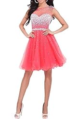 Sequined Open-Back Beaded Natural   Waistline Short Chiffon/Tulle Homecoming Dress/Party Dress 