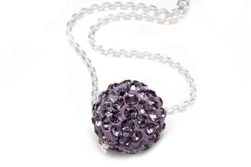 .925 Sterling Silver Purple Crystals Ball Pendant Necklace,18