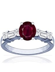 14K White Gold Oval Cut Ruby Ring With Sidestones