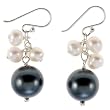EXP Handmade Black / White Freshwater Pearl Drop Earrings With Sterling Silver