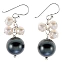 Handmade Black / White Freshwater Pearl Drop Earrings With Sterling Silver