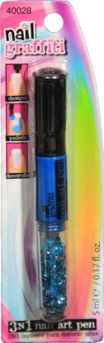3-1 Blue Nail Polish Brush &amp; Fine Tip Pin with Nail Jewels By Nail Graffiti