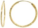 10k Yellow Gold Thin Diamond Cut Hoop Earrings, 3/4" (19mm) diameter