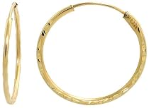10k Yellow Gold Thin Diamond Cut Hoop Earrings, 3/4" (19mm) diameter