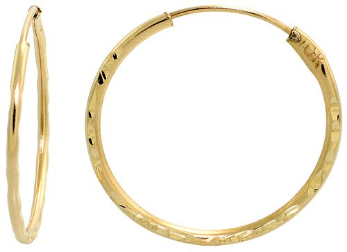41LgUBR3jeL 10k Yellow Gold Thin Diamond Cut Hoop Earrings