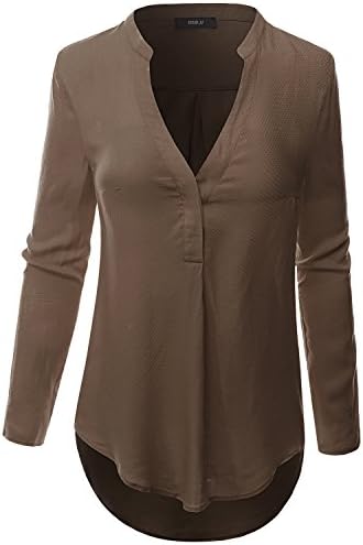 Doublju Women Comfortable Solid Color 3/4 Sleeve Plus Size Shirt MOCHA,3XL
