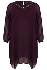 Plus Size Long Sleeves Chiffon Lace Tunic/Midi Dress 