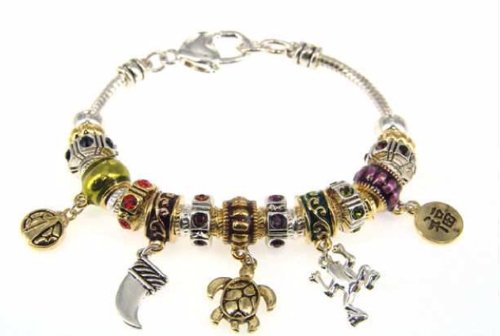 Hawaiian Tropical Animal Theme Designer Style European Bead Charm Bracelet in Silver Foil Gift Box