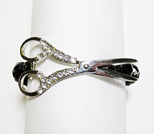 Bling Scissors on Black Crystal Bead Stretch Bracelet Hair Stylist