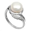 Sterling Silver Ring - Mother of Pearl and Clear CZ - Prong Set - 15 mm x 2 mm, Sizes 5-9 Sterling Silver Ring - Mother of Pearl and Clear CZ - Prong Set - 15 mm x 2 mm, Sizes 5-9