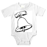 Onesie with liberty bell, black and white, Pennsylvania, historic, object, article, noise, artifact, metallic, Philadelphia