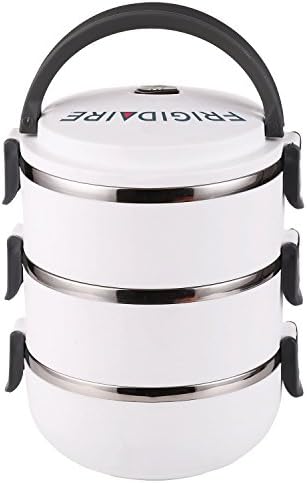 Bento Lunch Box - Lunch Containers - 3 Tier Tiffin Round Vacuum Seal Lid - Stainless Steel Interior - Tiffin Box - Stacking Lunch Box - For Hot and Cold Food - Leak Proof - Individual Locking Clips