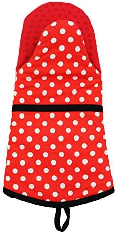 Unikit Red Heat Resistant Silicone Oven Mitts with White Dot for Kitchen Baking, Non-slip Grilling BBQ Microwave Gloves, 33x15cm Pack of 2