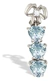 14K White Gold Genuine Heart Aquamarine and Diamond Bow Pendant