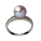 Diamond River Lavender Cultured Pearl Cubic Zirconia Ring in CAREFREE Sterling Silver