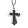 Stainless Steel Black Carbon Fiber Inlay Cross Pendant on 24 inch Black Ball Chain