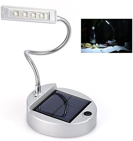 Solar Table Lamp Light,Hison 4 LED Flexible Gooseneck Lamp Reading Light solar book light indoor lights Nightlight (SILVER)