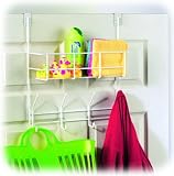 White Over the Door Storage Basket with Hooks Room Organizational