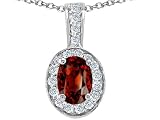 1.84 cts Genuine Oval Garnet and Diamond Pendant - 14kt White or Yellow Gold