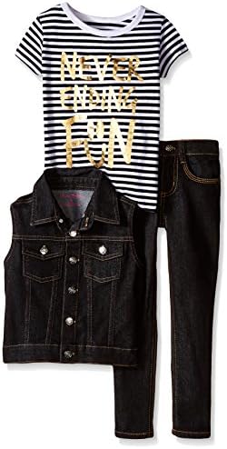 Sweet Vintage Little Girls' Stretch Denim Vest Pant and Striped Jersey T-Shirt, Black, 6