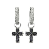  : 14K White Gold 0.06 ct. Diamond and 5/8 ct. Sapphire Cross Shaped Earrings