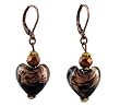Earrings - E393 - Murano Style Glass - Heart ~ Black and Copper Fleck