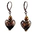 Earrings - E393 - Murano Style Glass - Heart ~ Black and Copper Fleck
