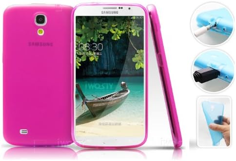Koppu for I9200 Samsung Galaxy Mega 6.3(inbuilt Dust Plug for Earphone Jack and Charging Port) Slim Fit Semitransparent TPU Frosted Soft Phone Cover Case + Hd Ultra Clear Screen Protector Film (Galaxy Mega 6.3, Rosy)