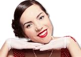 Wrist Length Stretch Fishnet Gloves with Dot Pattern in White