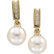 14K Yellow Gold Akoya Cultured Pearl and Diamond Earrings