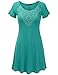 THANTH Women Round Neck Short Sleeve Pleated Lace Slim Mini Dress